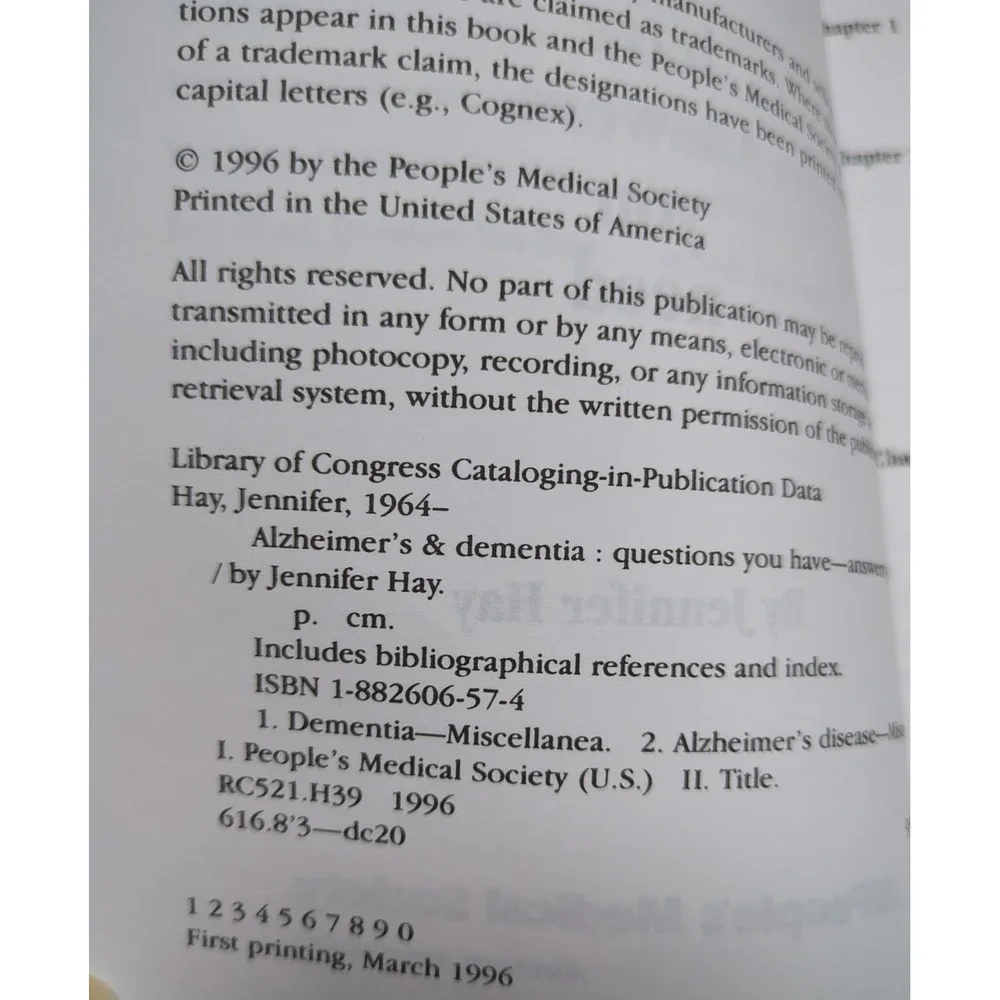 VTG 1996 Alzheimer's & Dementia Q&A by Jennifer Hay, People's Medical‎ Society